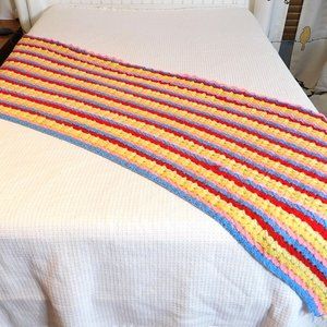 Vintage Long Multicolor Afghan Throw Foot Cover 91" x 26"